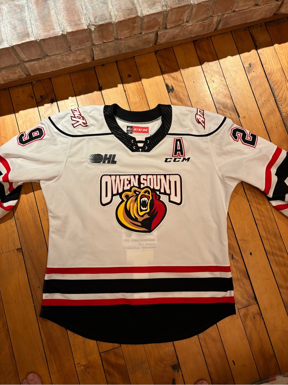 CCM Game Worn Ethan Burroughs Owen Sound Attack Jersey